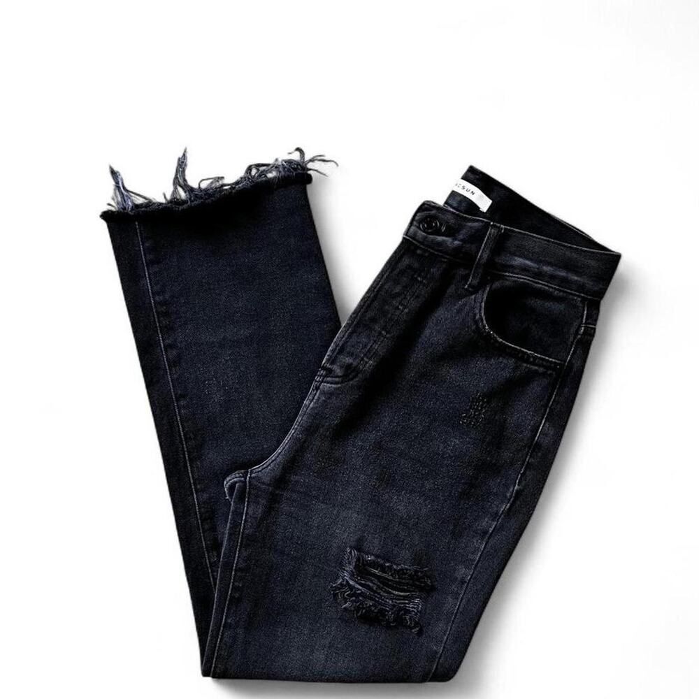 Black Distressed High Rise Straight Leg Jeans Women's Size 25